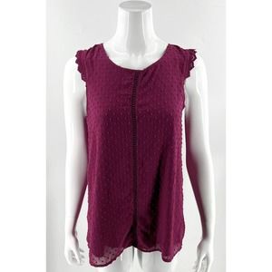 Hawthorne Top Size Small Raspberry Pink Swiss Dot Lace Sleeve Blouse Womens NEW